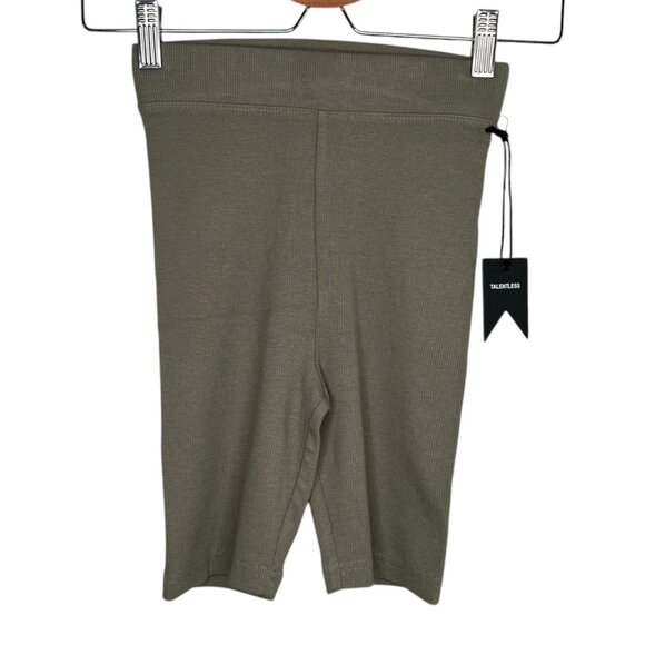 Talentless Womens Ribbed Knit Olive Green Active Biker Shorts XS - Picture 1 of 8